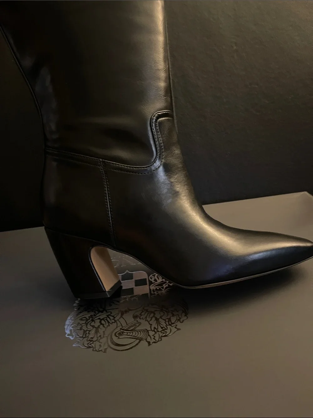 Vince Camuto Black Leather Knee High Block Heel Boots Sz 7.5 Wide Calf NWB